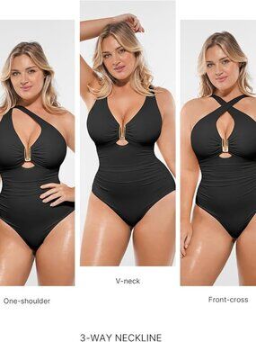 SHAPELLX Tummy Control Swimsuits One Piece V Neck Slimming Bathing Suit
